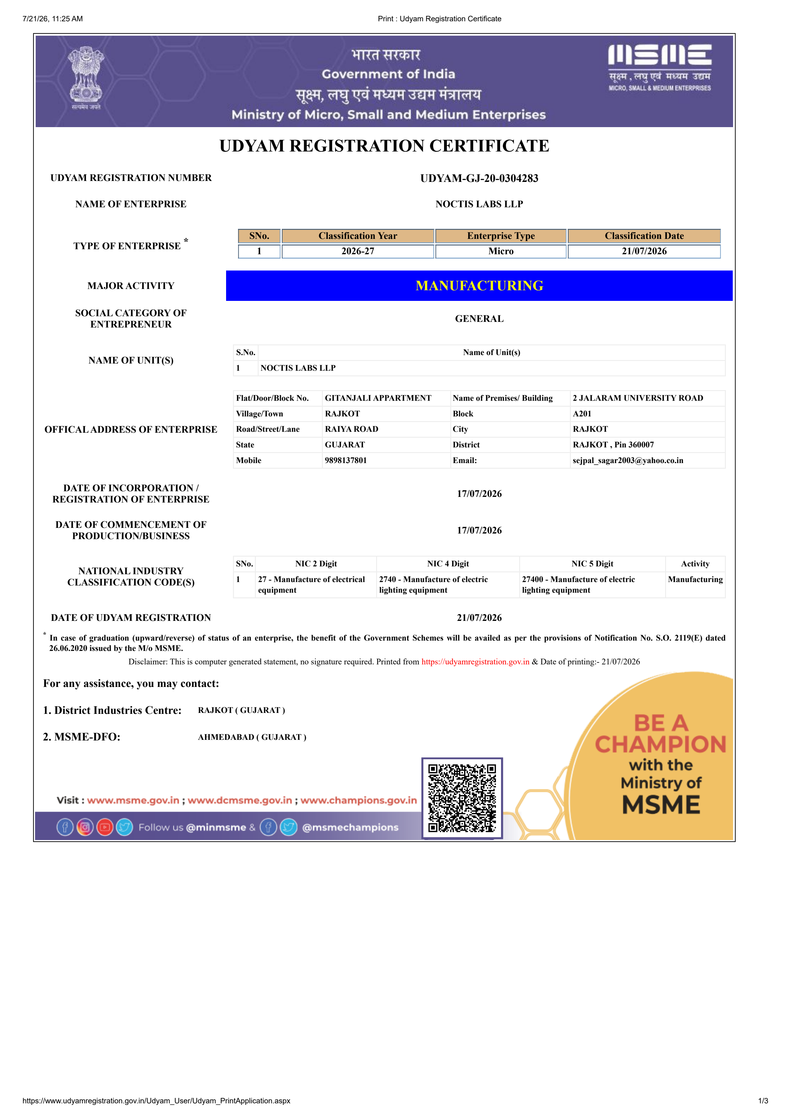 2. MSME Udyam Registration Certificate