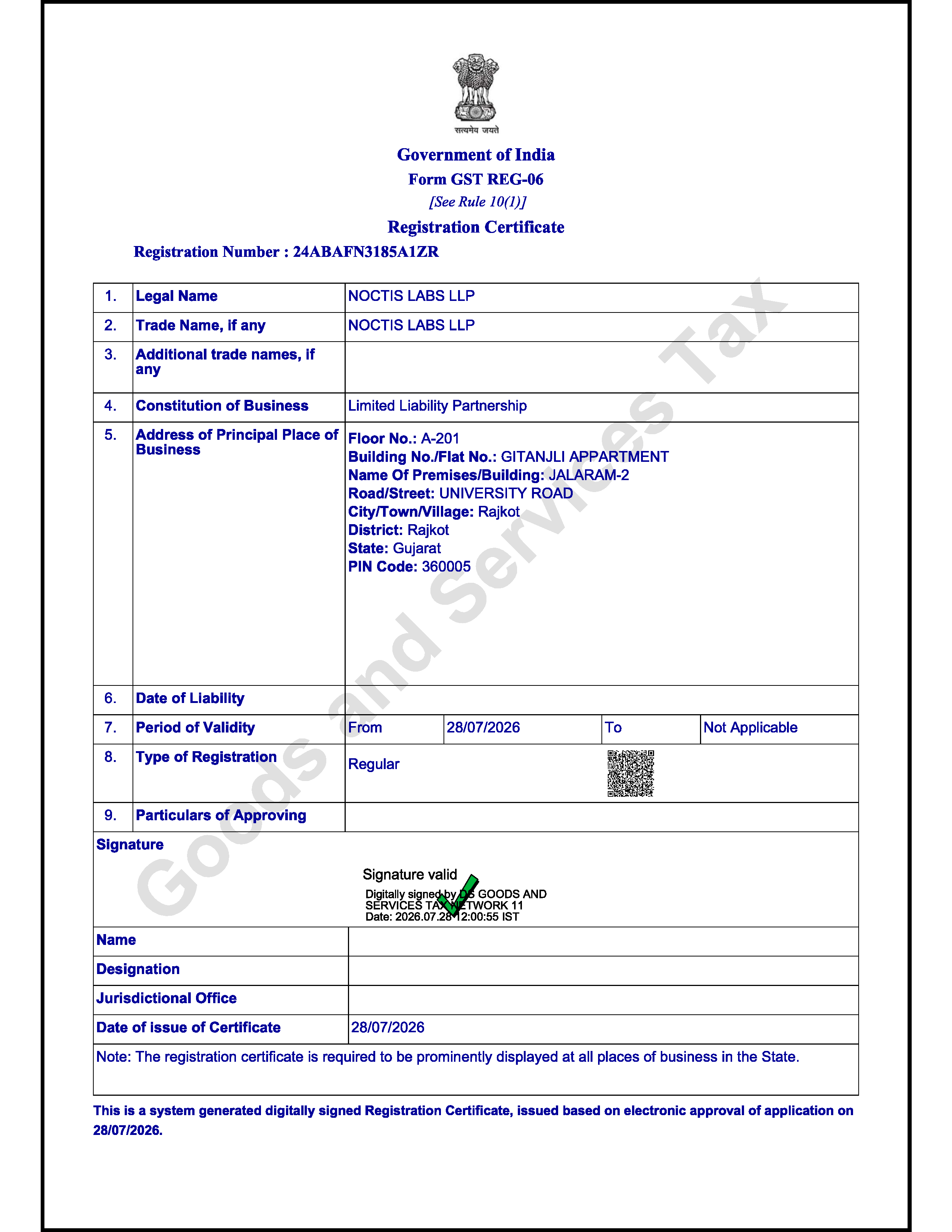 5. Goods & Services Tax (GST) Registration Certificate