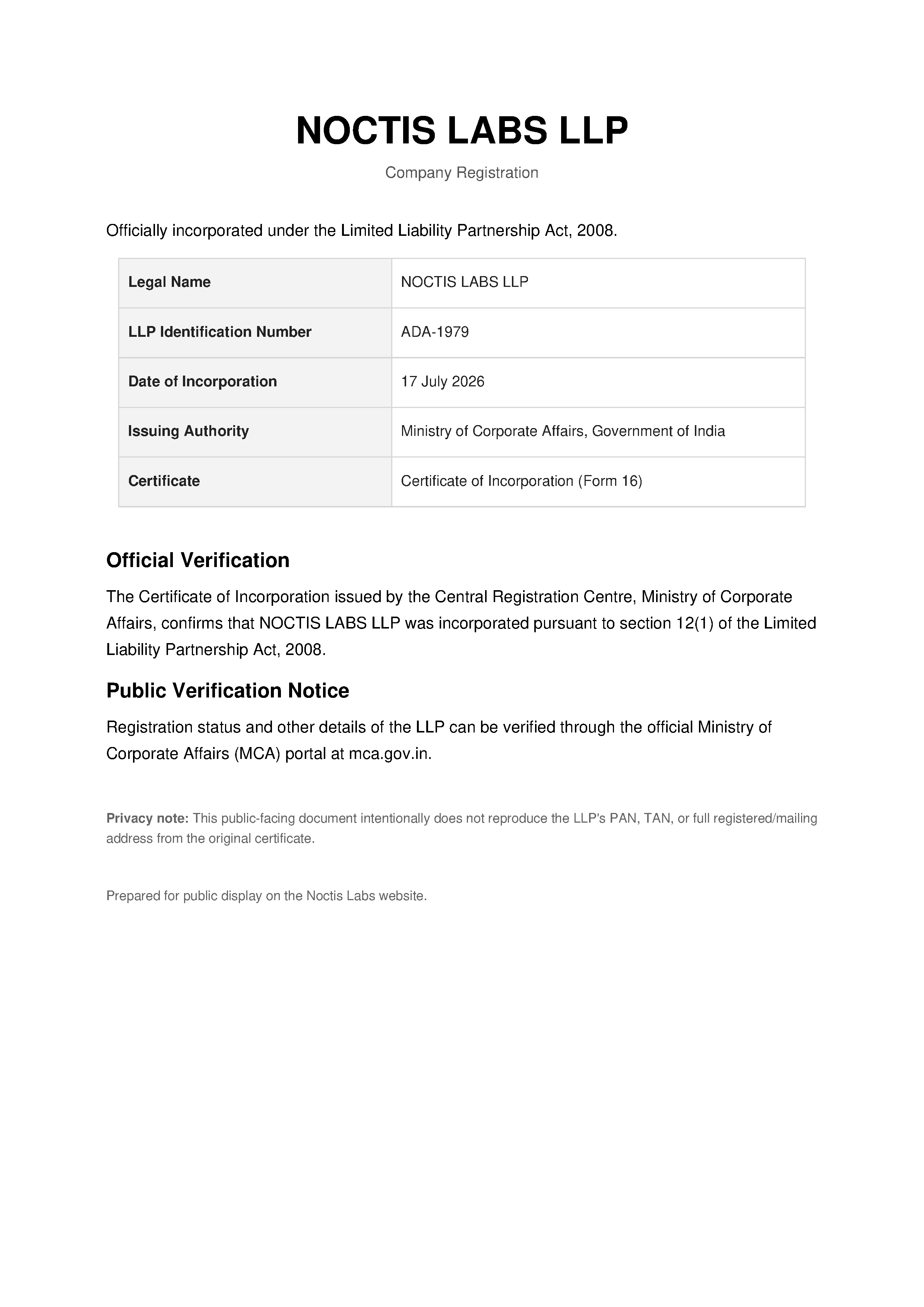 6. Certificate of Incorporation / Company Registration